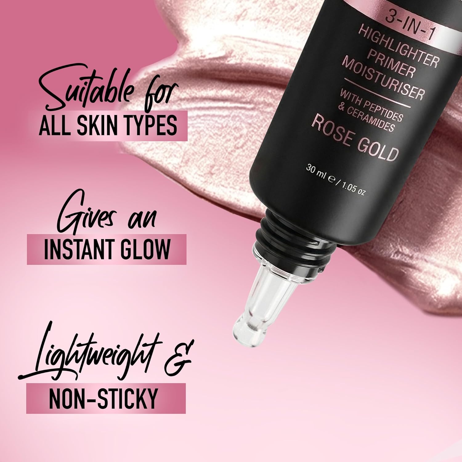 RENEE Yours Truly Strobe Cream for Face | 3 in 1 Highlighter Primer Moisturiser | Glow Cream, Lightweight, Non Sticky | Hydrating Dewy Skin Finish With Peptides | For All Skin Types | Rose Gold - 30g