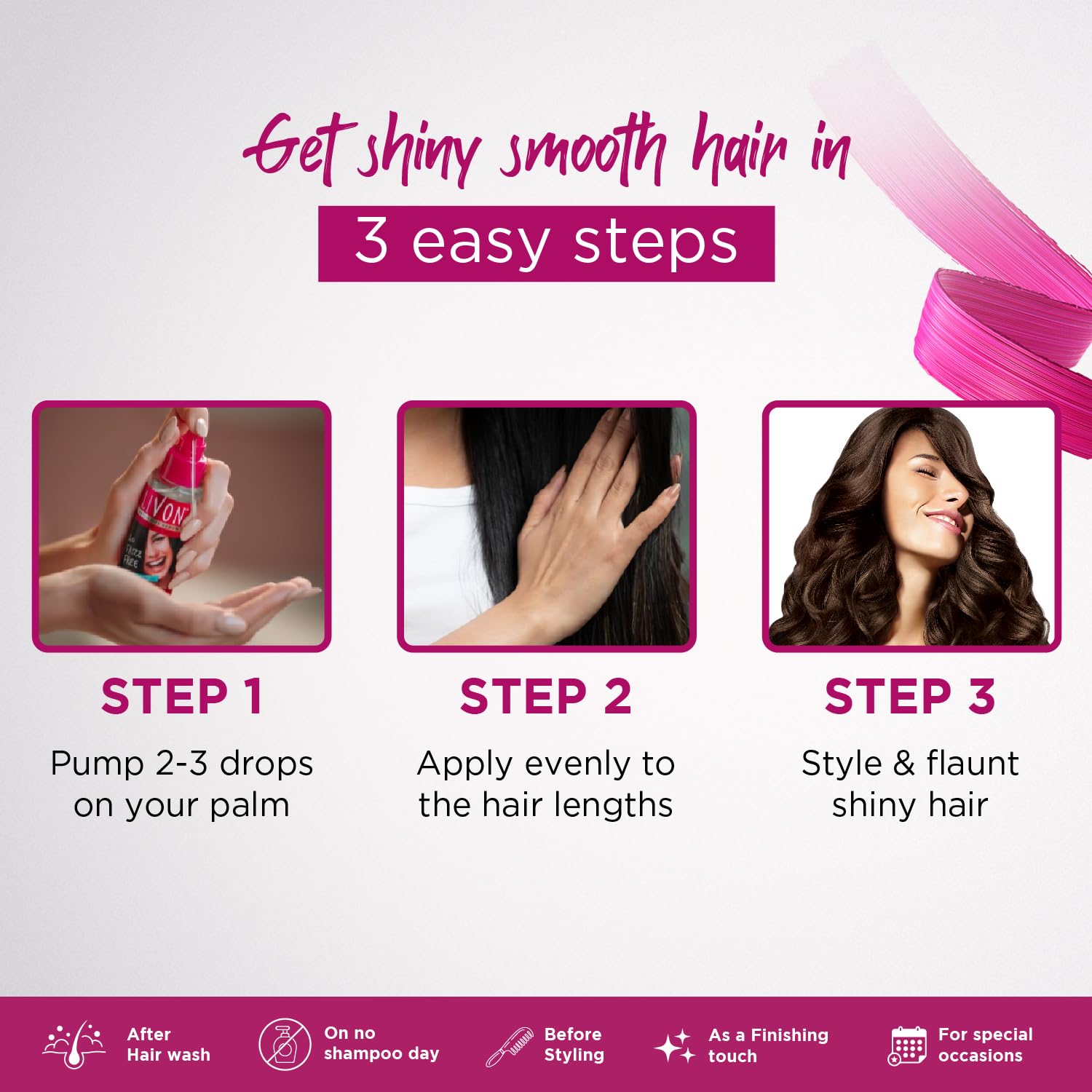 Livon Hair Serum, For Dry & Frizzy Hair | Provides shine, smoothness & damage protection| Leave in serum for women & Men| With Vitamin E & Argan Oil | 50ml Pack of 2