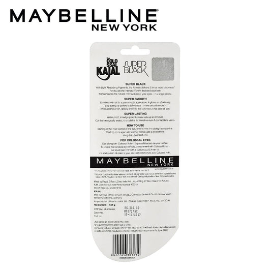 Maybelline New York Matte Kajal Cream, Super Black, Intense Colour, Sharp Definition, Long-Lasting, Colossal Kajal, 0.35G