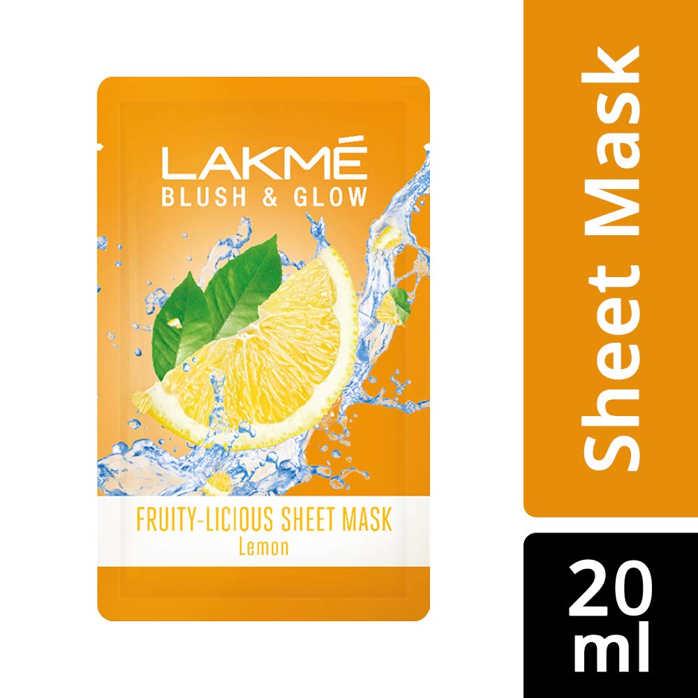 LAKME Blush & Glow Kiwi Sheet Mask, 20 ml, Blush & Glow Strawberry Sheet Mask, 20 ml & Blush & Glow Lemon Sheet Mask, 20 ml, Pack of 3
