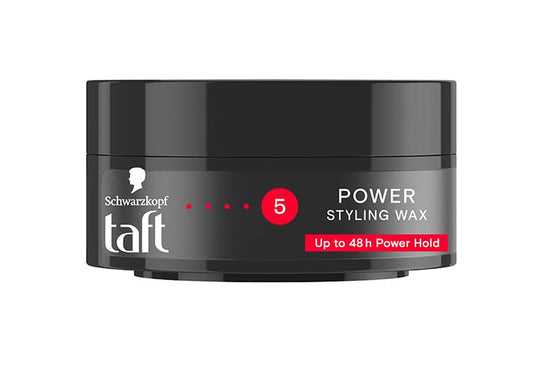 Schwarzkopf TAFT Power Hair Wax For Luminous Shine And Glossy Hair, Hold 5 Lasts 48 Hours, Easy to Wash Out With No Stickiness, For All Hair Types, No Greasy Residue - 75ML