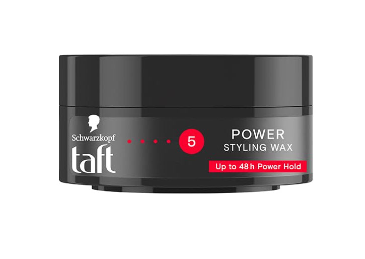 Schwarzkopf TAFT Power Hair Wax For Luminous Shine And Glossy Hair, Hold 5 Lasts 48 Hours, Easy to Wash Out With No Stickiness, For All Hair Types, No Greasy Residue - 75ML