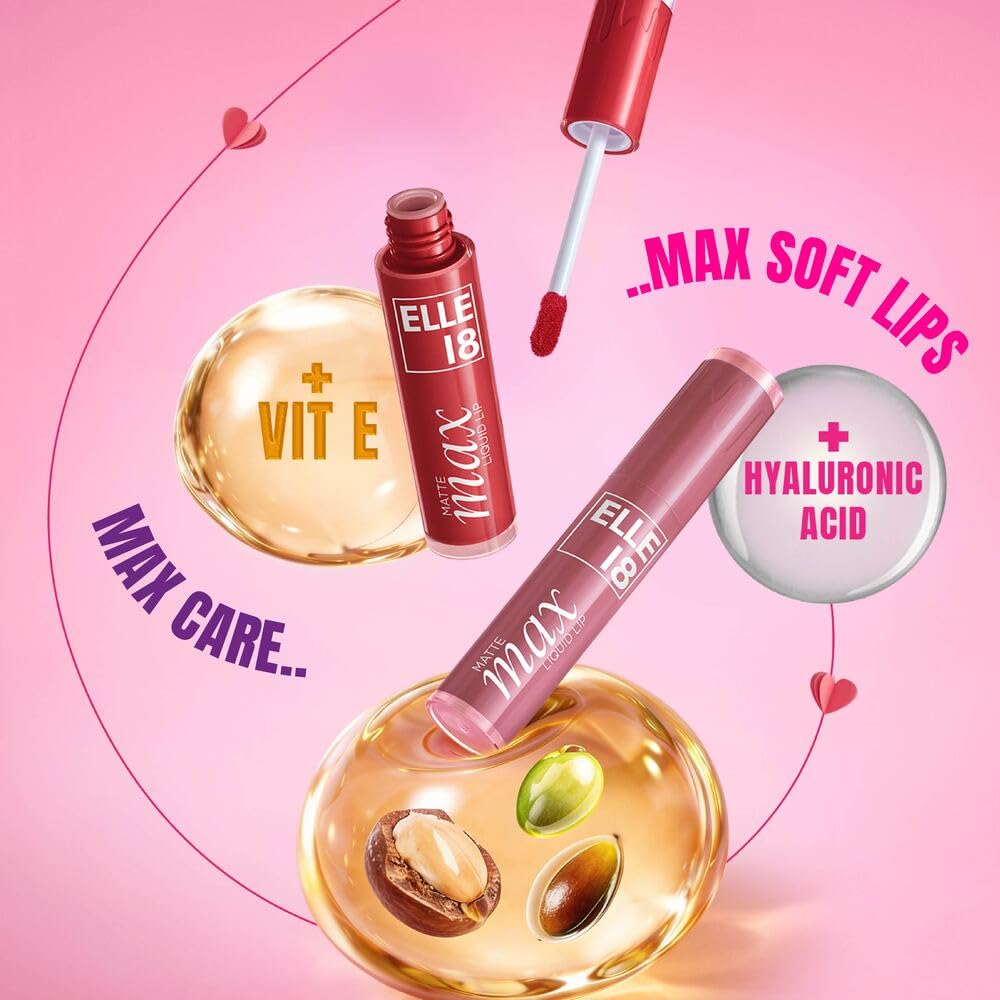 Elle18 Matte Max Liquid Lipstick - Rose Dust, for Smooth Lips, with Hyaluronic Acid & Vitamin E, Blur Matte Finish, Transferproof & Smudgeproof - 6ml