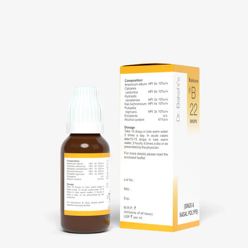 Bakson B22 Sinus Drops (30ml) For sinusitis, congestion, headache, Sneezing, blocked nose, cheek pain