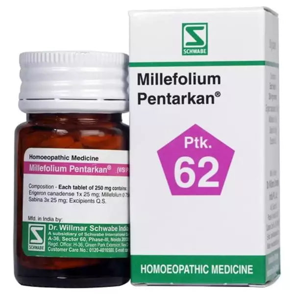 Dr Willmar Schwabe India Homoeopathic Millefolium Pentarkan (20g) Tablets (Ptk. 62) for pain in abdomen