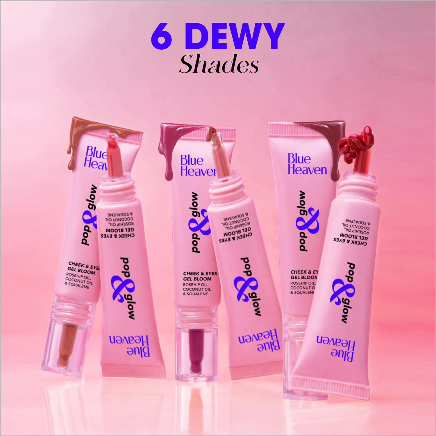 Blue Heaven Pop & Glow Eye & Cheek tint blusher for face makeup, Blush enriched with Rosehip and Coconut oil - Pink Tease, 12ml