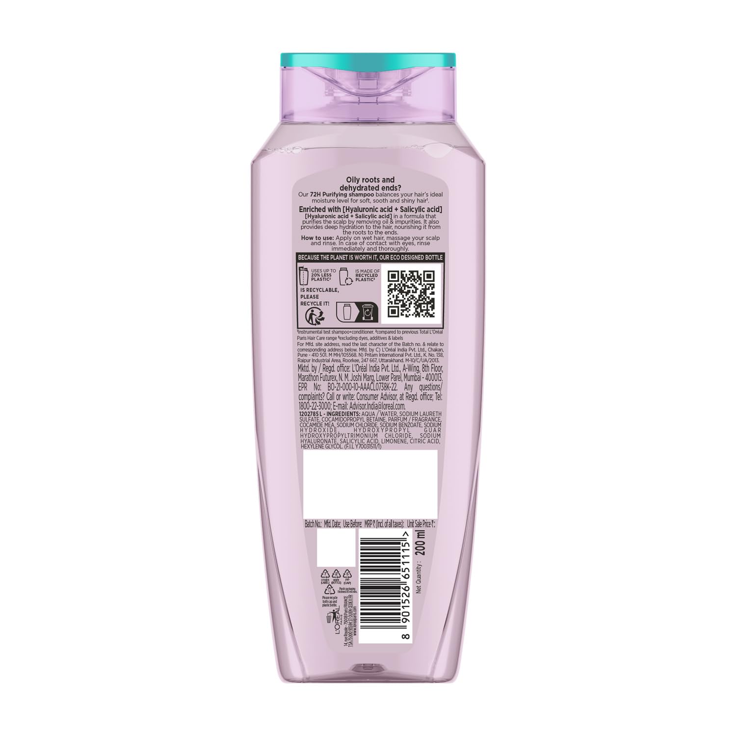 LOreal Paris Hyaluron Pure 72H Purifying Shampoo - 200 ml