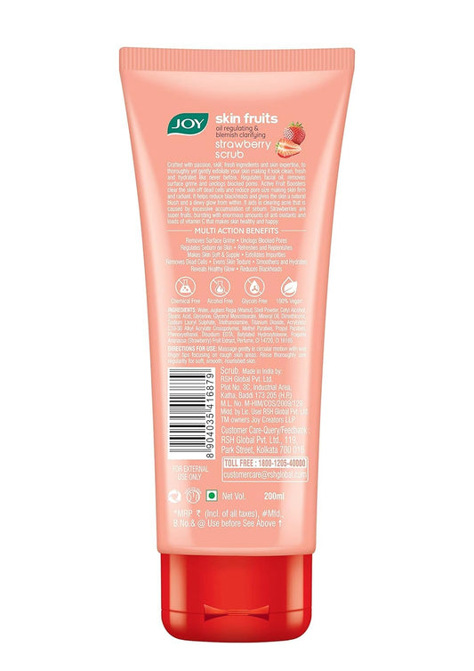 Joy Strawberry Face & Body Scrub for Blackhead Removal & Oil Control - 200gm