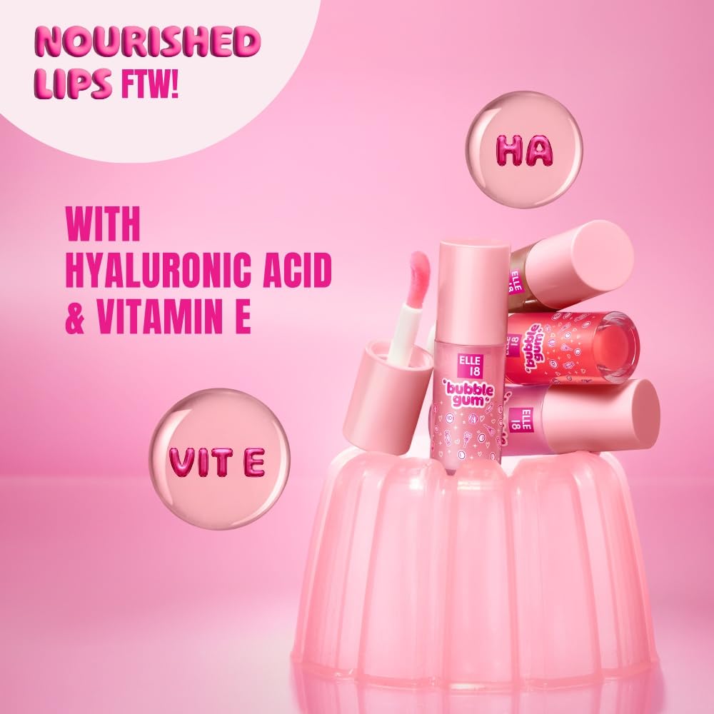 Elle 18 Bubblegum Lip Jelly, Lip Gloss - Cherry, Pigmented, Fuller Lips|5 ml