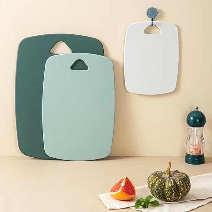 Chopping Board Set of 3 – BPA Free Plastic Cutting Boards | Non-Slip, Dishwasher Safe, Easy Grip Handle & Hanging Hole for Meat, Vegetables & Fruits Cutting Boards for Kitchen