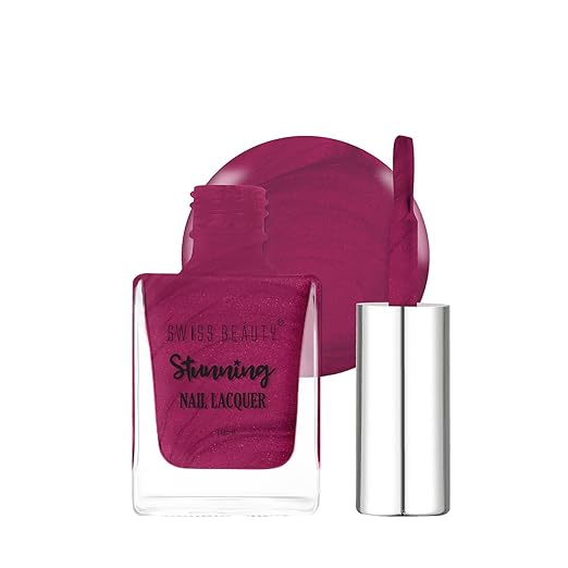Swiss Beauty Stunning Nail Lacquer | Glossy Finish Chip Resistant, Quick drying nail paint | Highly Pigmented with high shine Nail polish | Shade - Glitter Plum, 10 ML