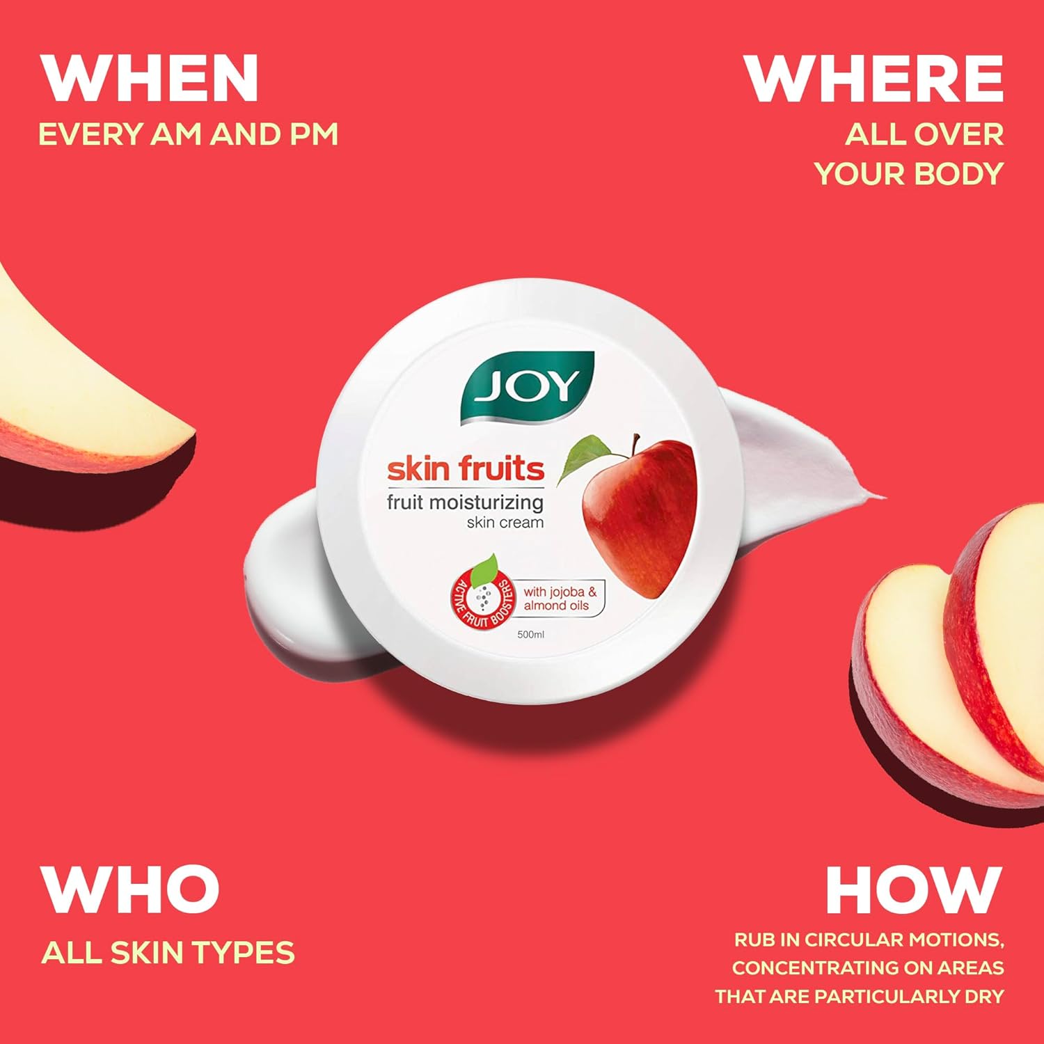 Joy Skin Fruits Moisturizing Skin Cream With Apple, Jojoba & Almond Oil (500ml)