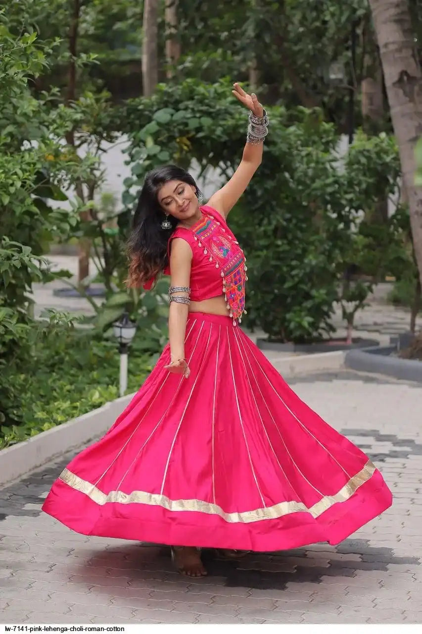 LW 7141 PINK LEHENGA CHOLI ROMAN COTTON