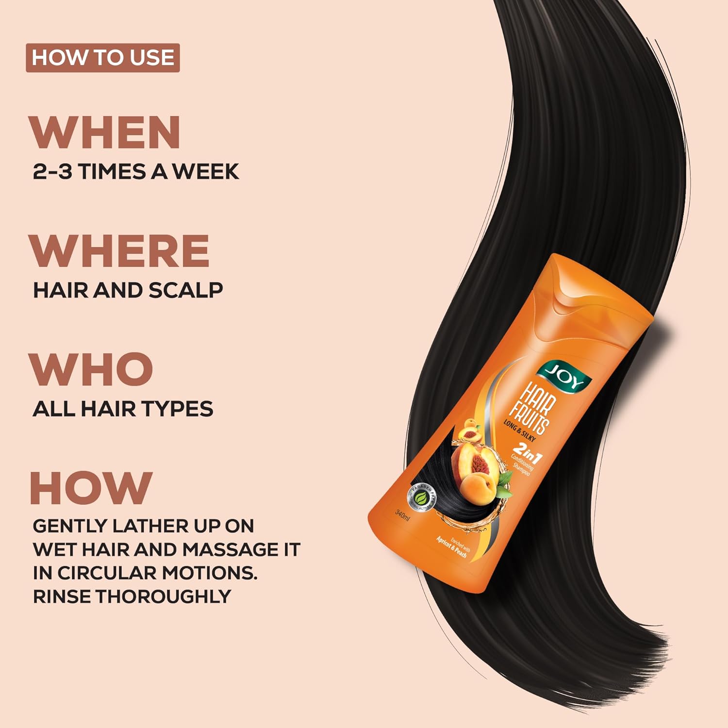 Joy Apricot & Peach Conditioning Shampoo for Growing Long & Silky Hair (340ml x 2)