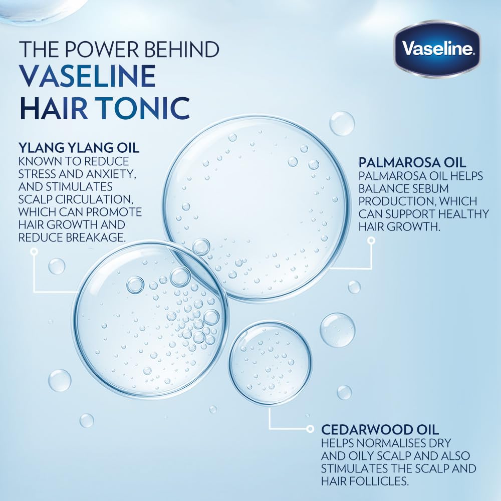 Vaseline Hair Tonic & Scalp Conditioner | Smoothes Hair | Locks In Moisture | Non-Greasy Shine | 200 ML