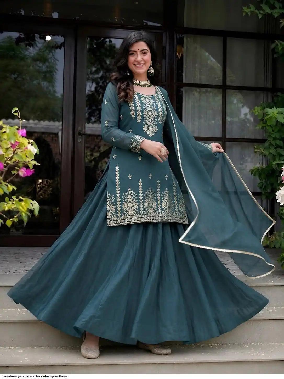 NEW HEAVY ROMAN COTTON LEHENGA WITH SUIT SIZE XL,M,S,L,XXL