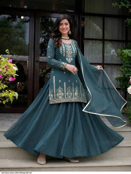 NEW HEAVY ROMAN COTTON LEHENGA WITH SUIT SIZE XL,M,S,L,XXL