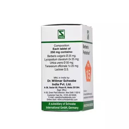 Dr Willmar Schwabe India Homoeopathic Berberis Pentarkan (20gm) Tablets (Ptk. 15) for gout blood sugar levels relieve pain