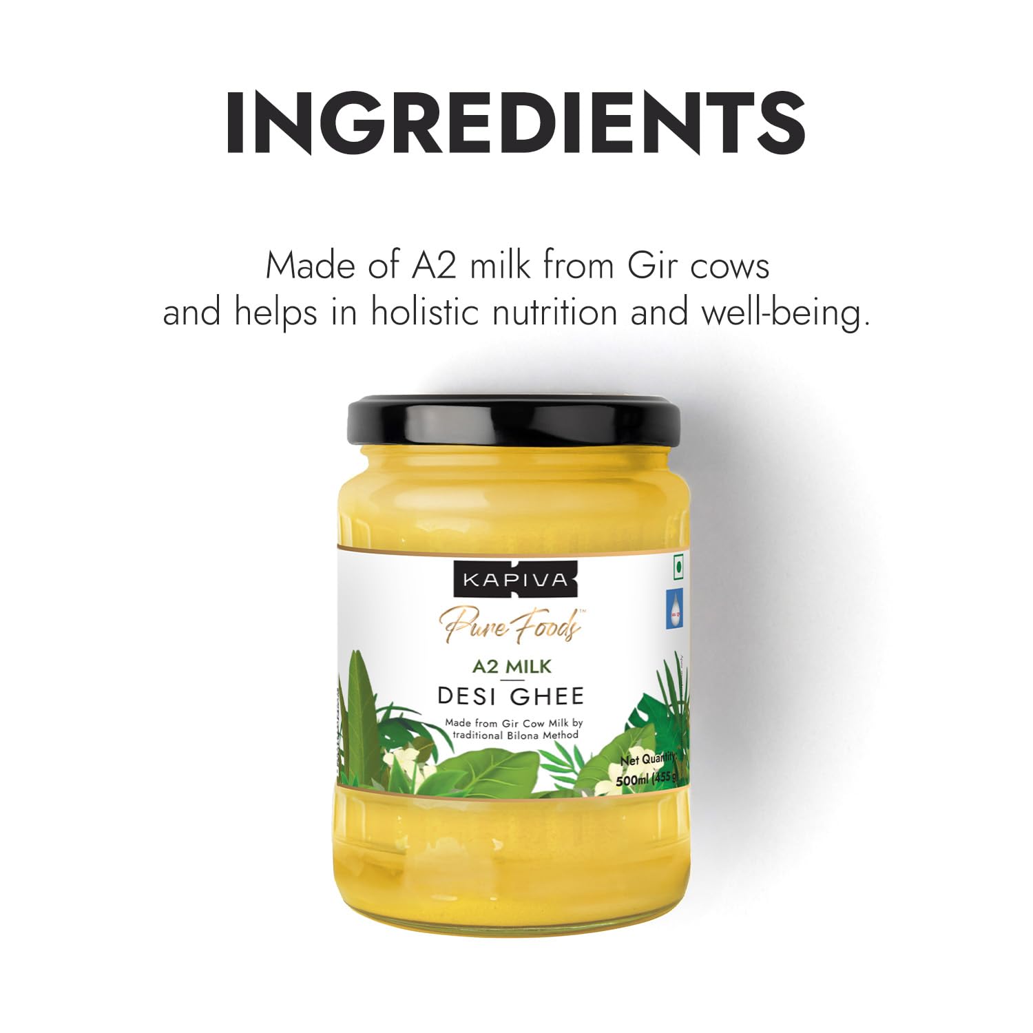 Kapiva A2 Desi Cow Ghee | Pure and Natural Ghee From A2 Cow Milk | Organic Cow Ghee - 500 gm