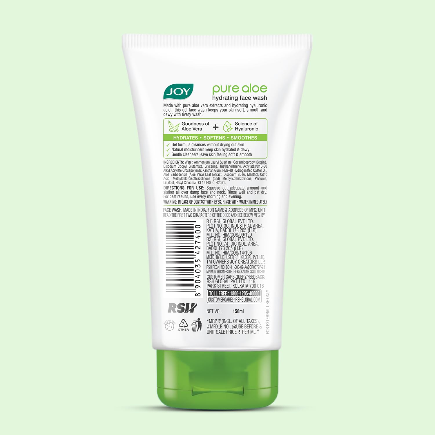 Joy Hydrating Aloe Vera Face Wash for Summers | Controls Excess Oil & Removes Dirt 150ml
