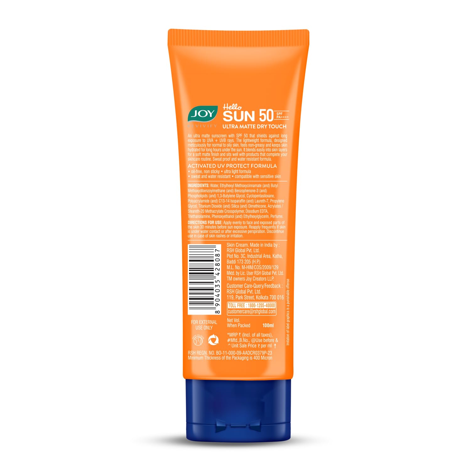 Joy Hello Sun Ultra Matte Sunscreen SPF 50 PA ++++ (100ml)