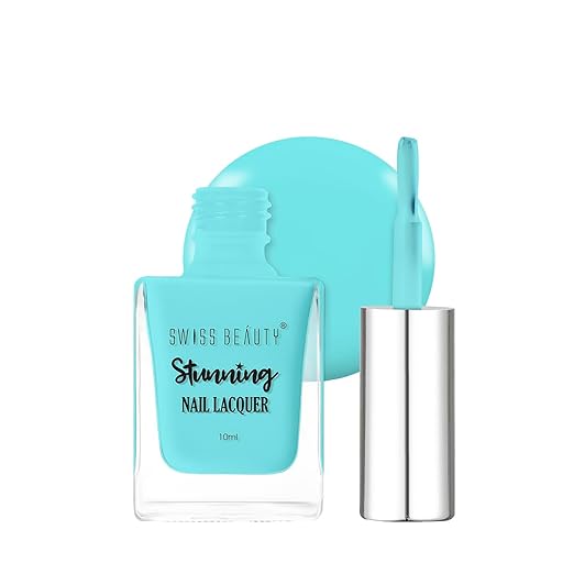Swiss Beauty Stunning Nail Lacquer | Glossy Finish Chip Resistant, Quick drying nail paint | Highly Pigmented with high shine Nail polish | Shade - Sky Blue,10 ML