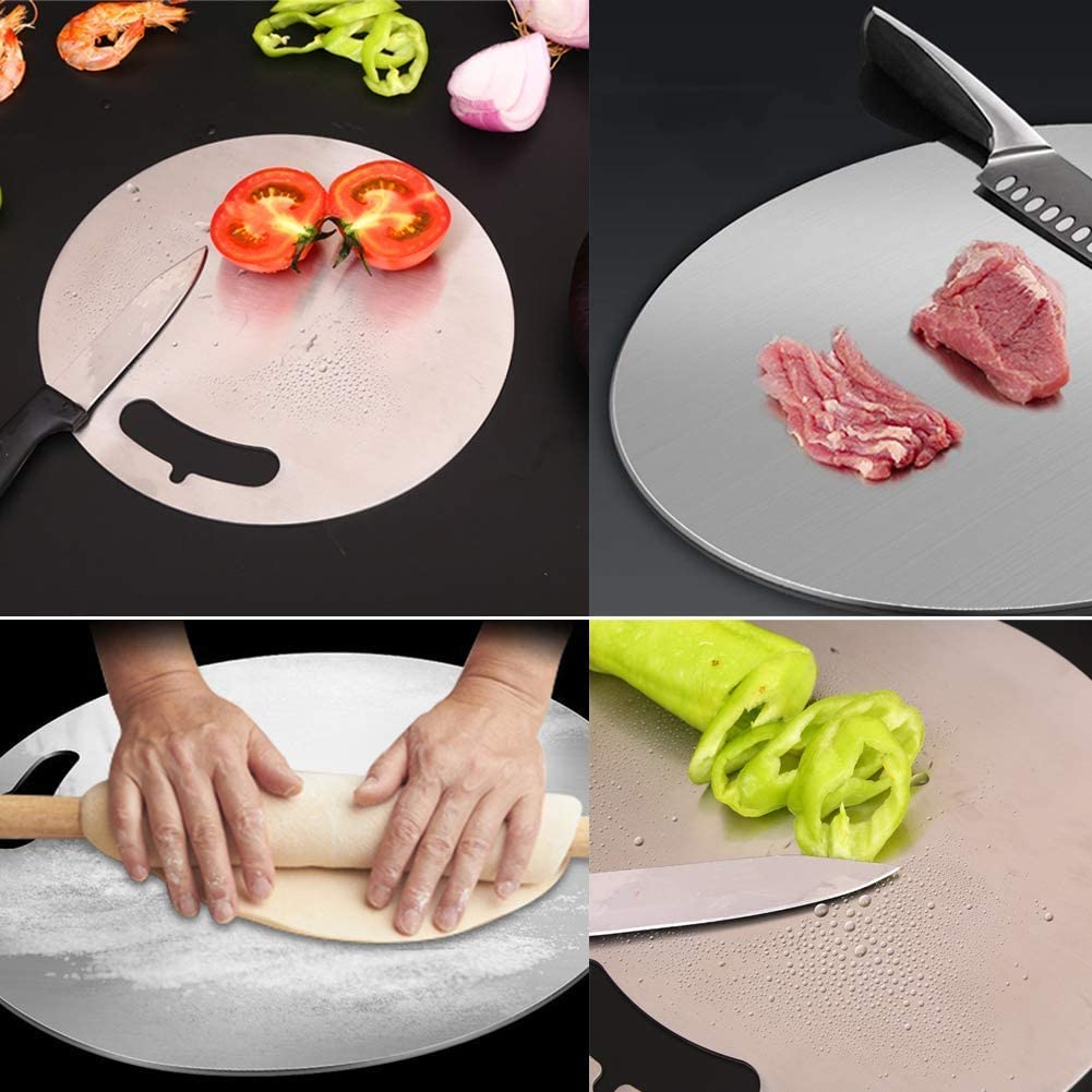 HOMIFY Round Shape Stainless Steel Chopping Cutting Metal Board for Kitchen | Chopping Board for Vegetables Breads and Meats Boards | Heavy Duty Safe Durable (Size: 31cm Diameter*1.5mm Thick)