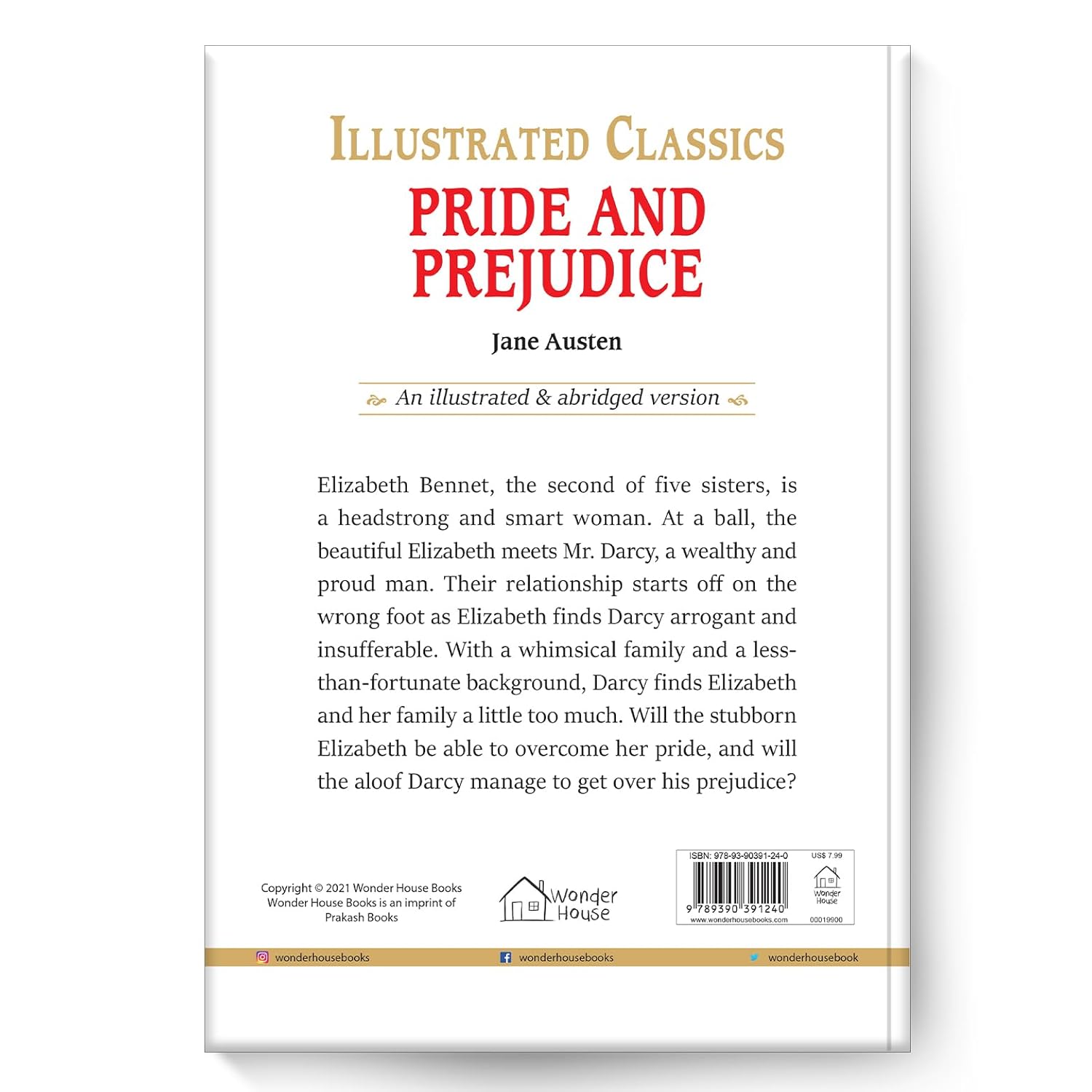 Pride and Prejudice : Illustrated Abridged Children Classics English Novel with Review Questions Hardcover Book