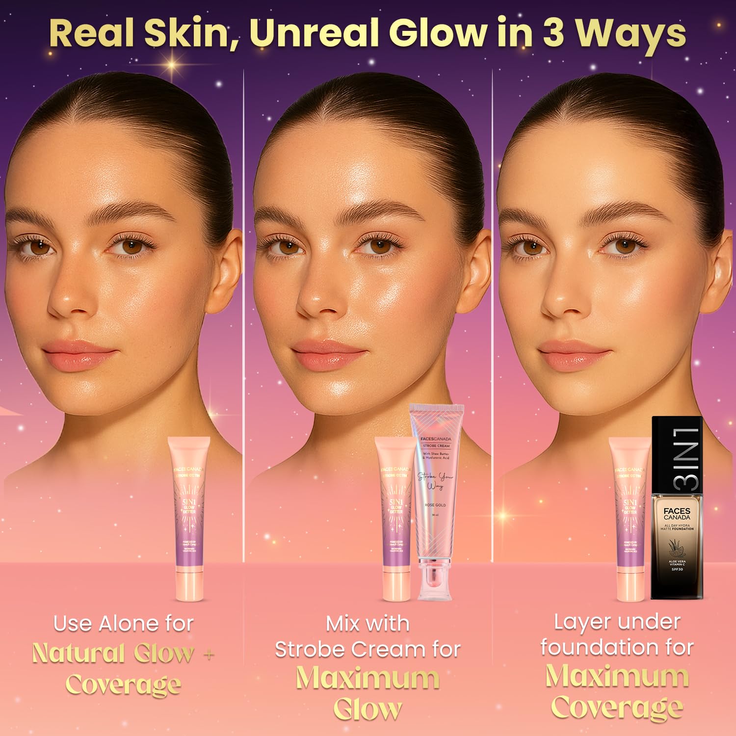 FACES CANADA Strobe CC Tint Mini - Paradise Vibes 01, 18ml | 5-in-1 Serum + Moisturizer + Primer + BB/CC Cream + Strobe Cream | Lightweight | Radiant Dewy Glass Skin Glow | Niacinamide & Hyaluronic Acid | For Fair To Light Skin