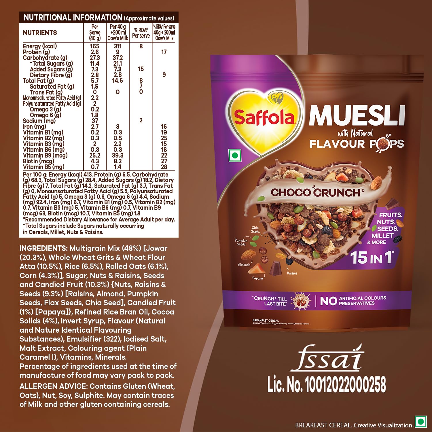 Saffola Muesli Choco Crunch with Flavour Pops, 700 gm |