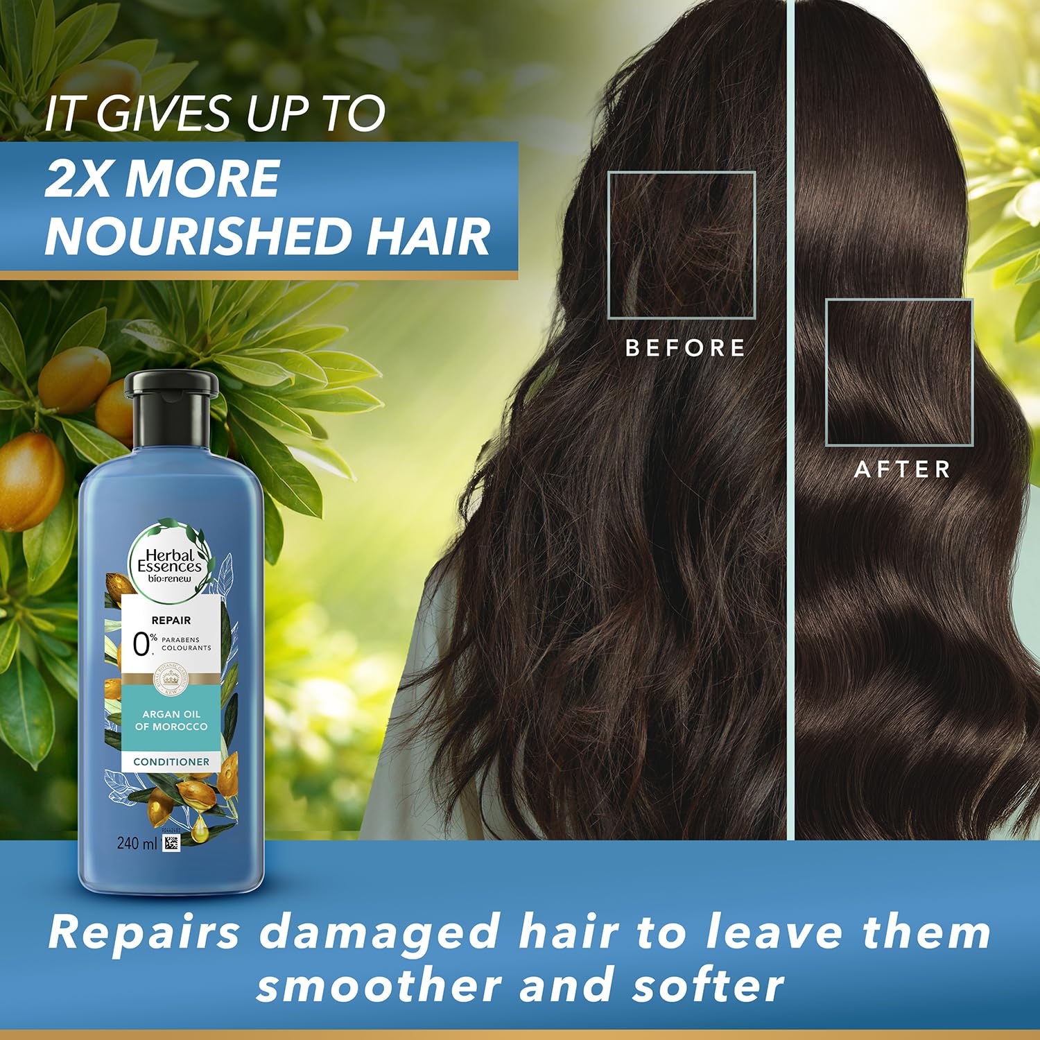 Herbal Essences Argan Oil of Morocco CONDITIONER- For Hair Repair and No Frizz- No Paraben, No Colorants, 240 ML