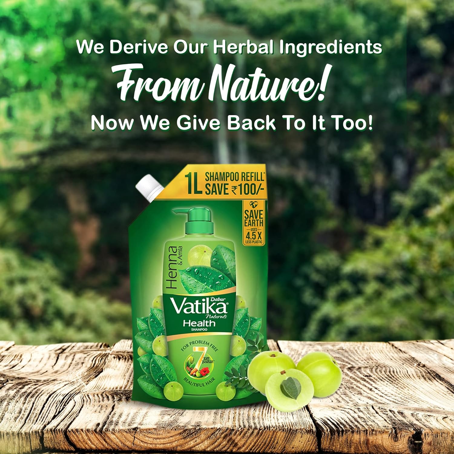 Dabur Vatika Health Shampoo - 1 L (Refill Pouch) | With 7 Natural Ingredients | For Smooth, Shiny & Nourished Hair | Repairs Hair Damage, Controls Frizz | For All Hair Types | Goodness of Henna & Amla