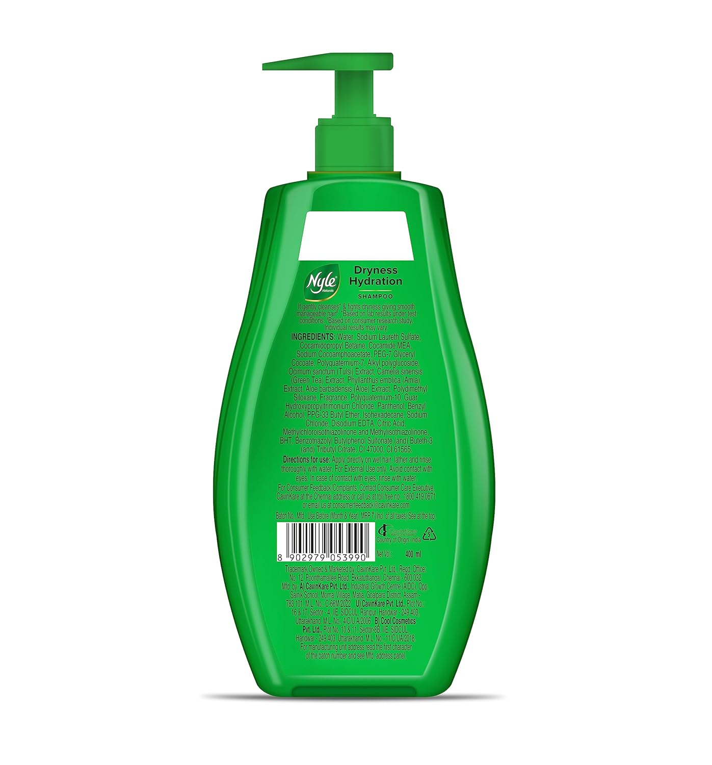 Nyle Naturals Dryness Hydration Shampoo, with Tulsi, Amla and Aloe Vera, Gentle & Soft Shampoo, pH Balanced and Paraben Free, For Men and Women,400ml