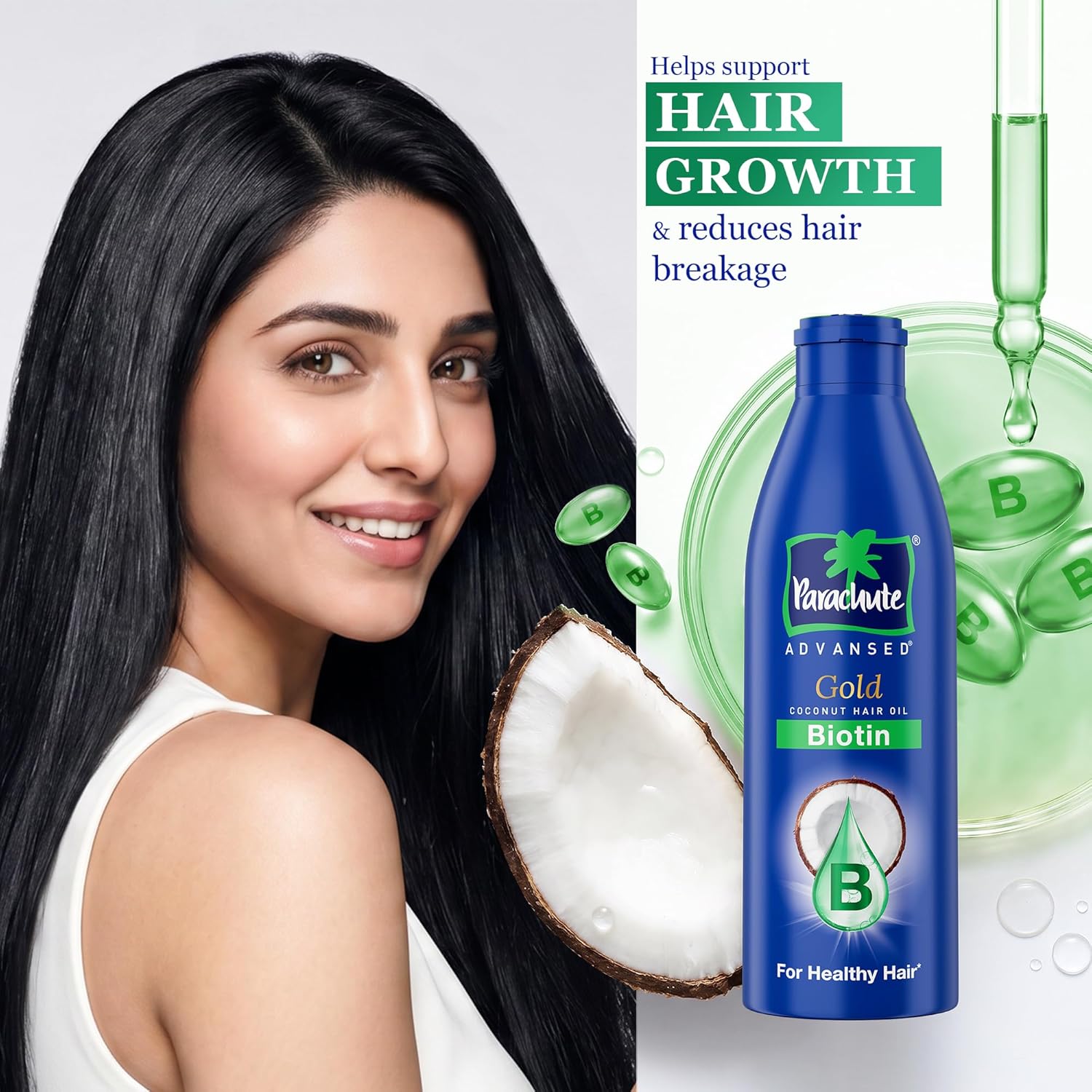 Parachute Advansed Gold Biotin & Coconut Hair Oil | Deep Nourishment for Fuller Hair| No Paraben or Silicone | 300ml