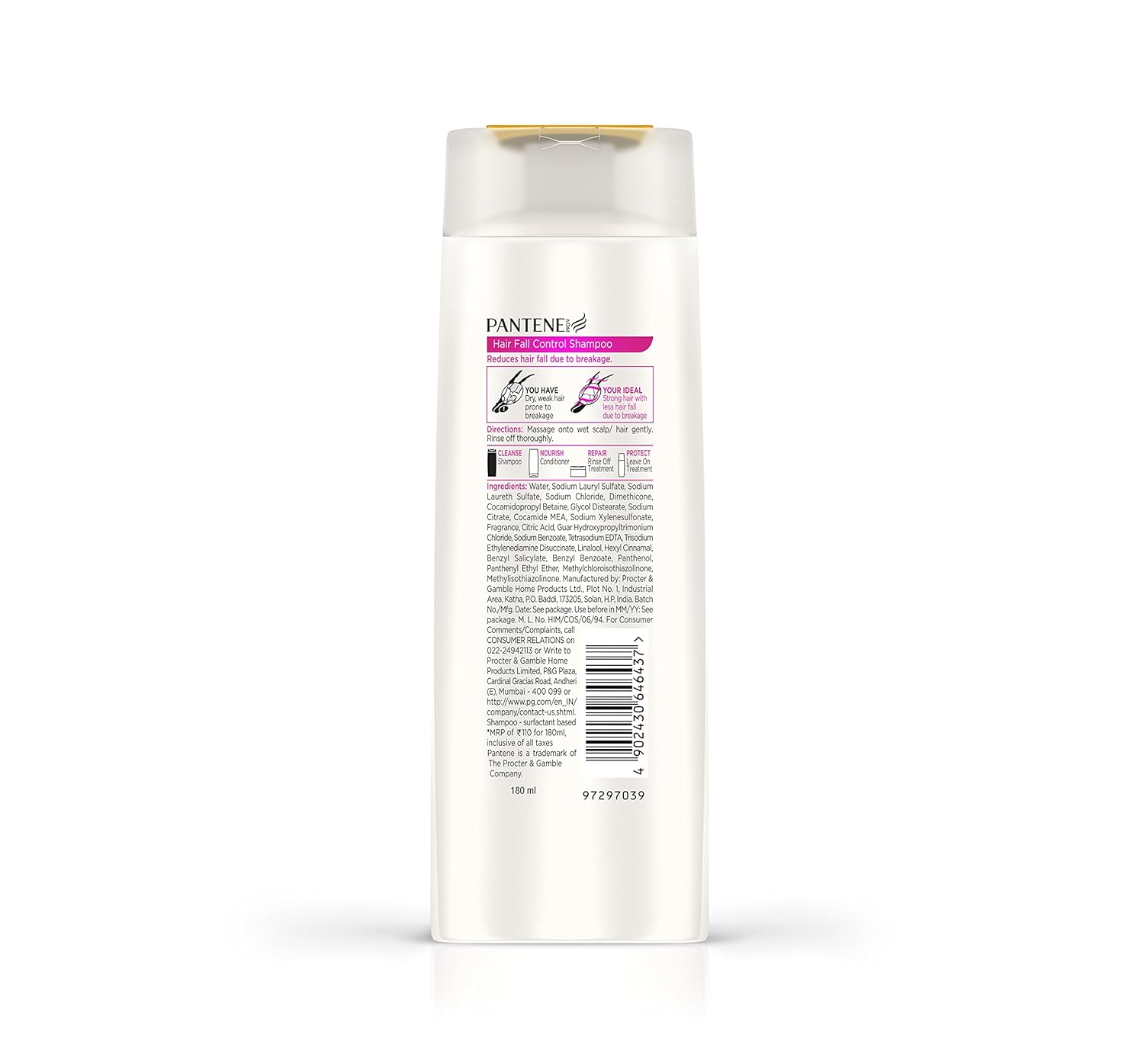 Pantene Hairfall Control Shampoo With Keratin Damage Blockers 180ml