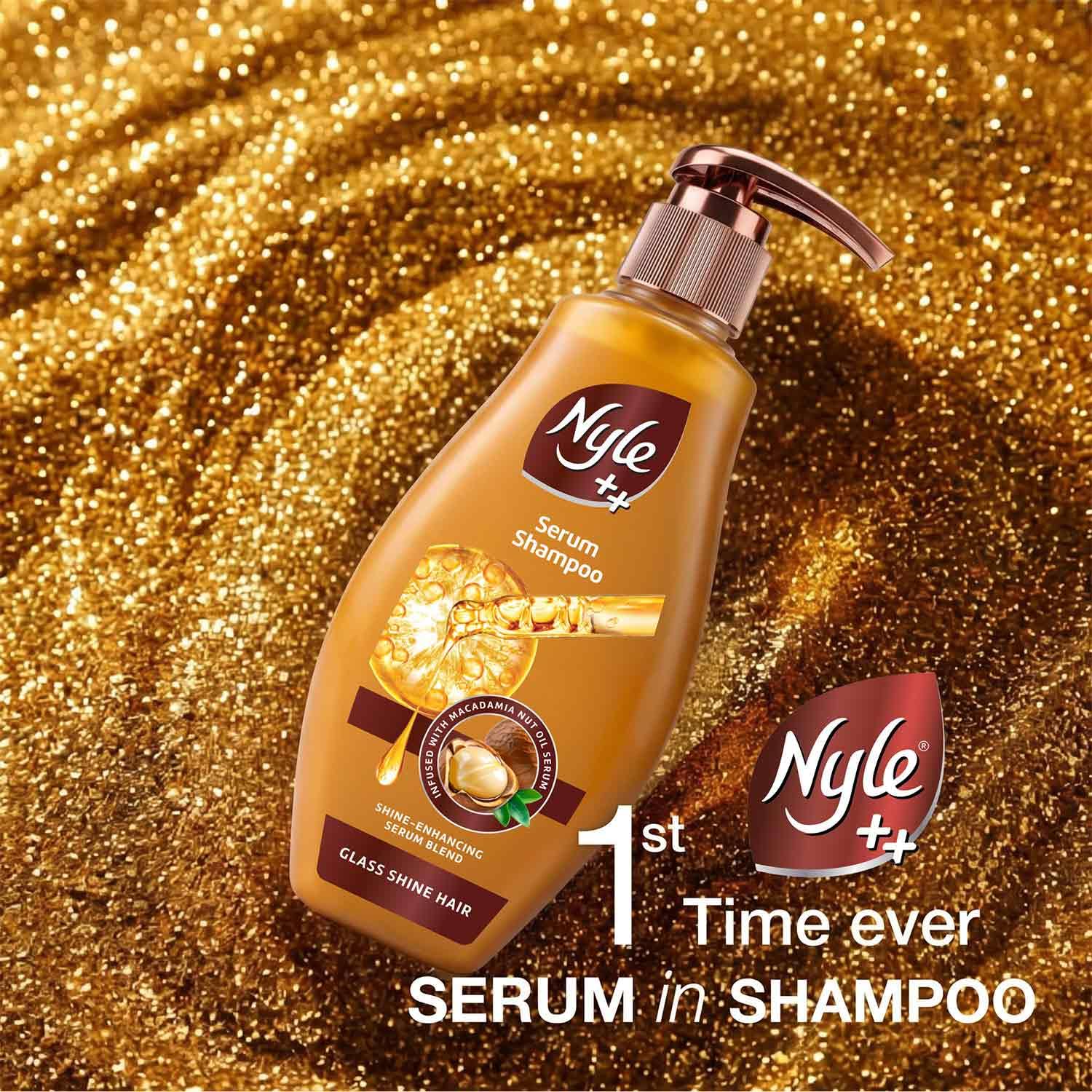 Nyle ++ Serum Shampoo | Glass Shine Hair | Infused with Macadamia Nut Oil Serum | Shine-Enhancing Serum Blend | 340ml