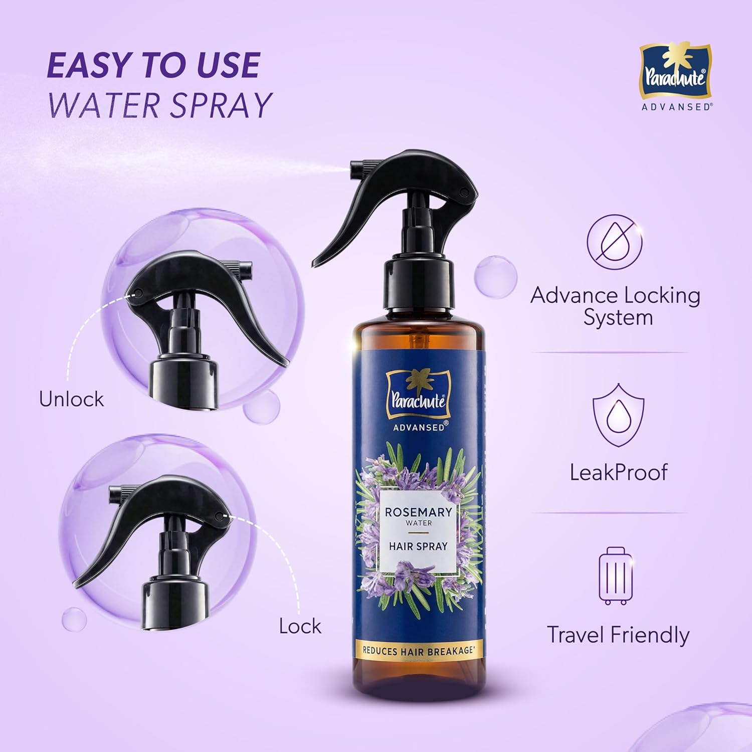 Parachute Advansed Rosemary Water Hair Spray | 100ml | Reduces Hair Breakage* | Non‑Sticky Formula | Natural Shine | Scalp‑Soothing