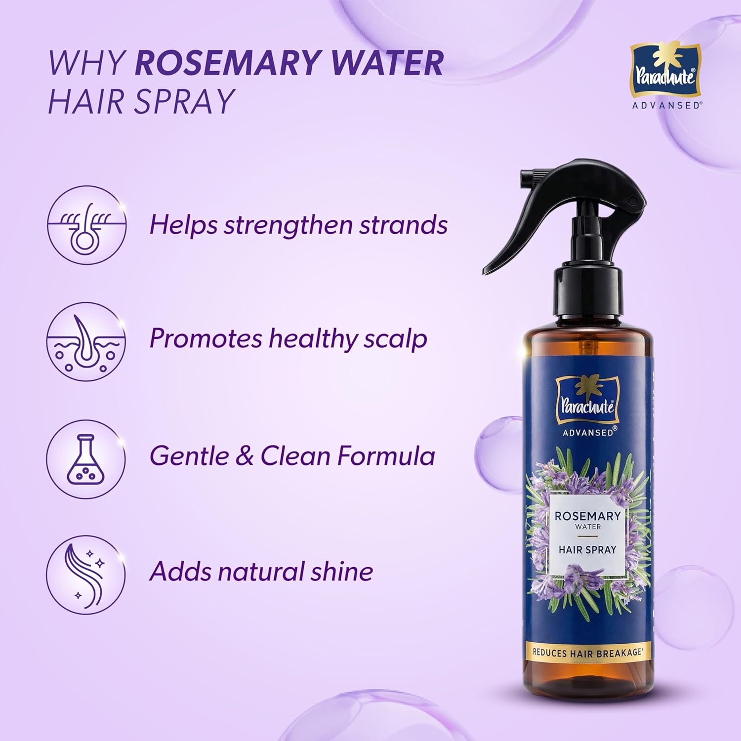 Parachute Advansed Rosemary Water Hair Spray | 100ml | Reduces Hair Breakage* | Non‑Sticky Formula | Natural Shine | Scalp‑Soothing