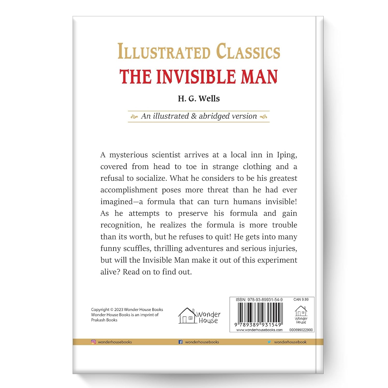 The Invisible Man: Illustrated Abridged Children Classics English Novel With Review Questions (Hardback) Book