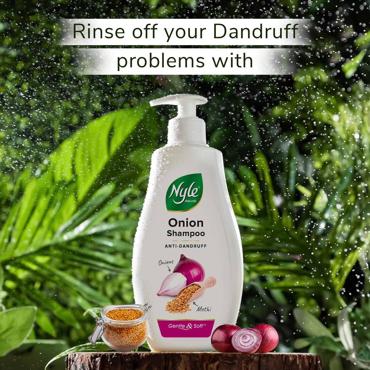 Nyle Naturals Onion Anti-Dandruff Shampoo, With Onion and Fenugreek, Gentle & Soft Shampoo, pH Balanced and Paraben Free, For Men and Women, 800ml