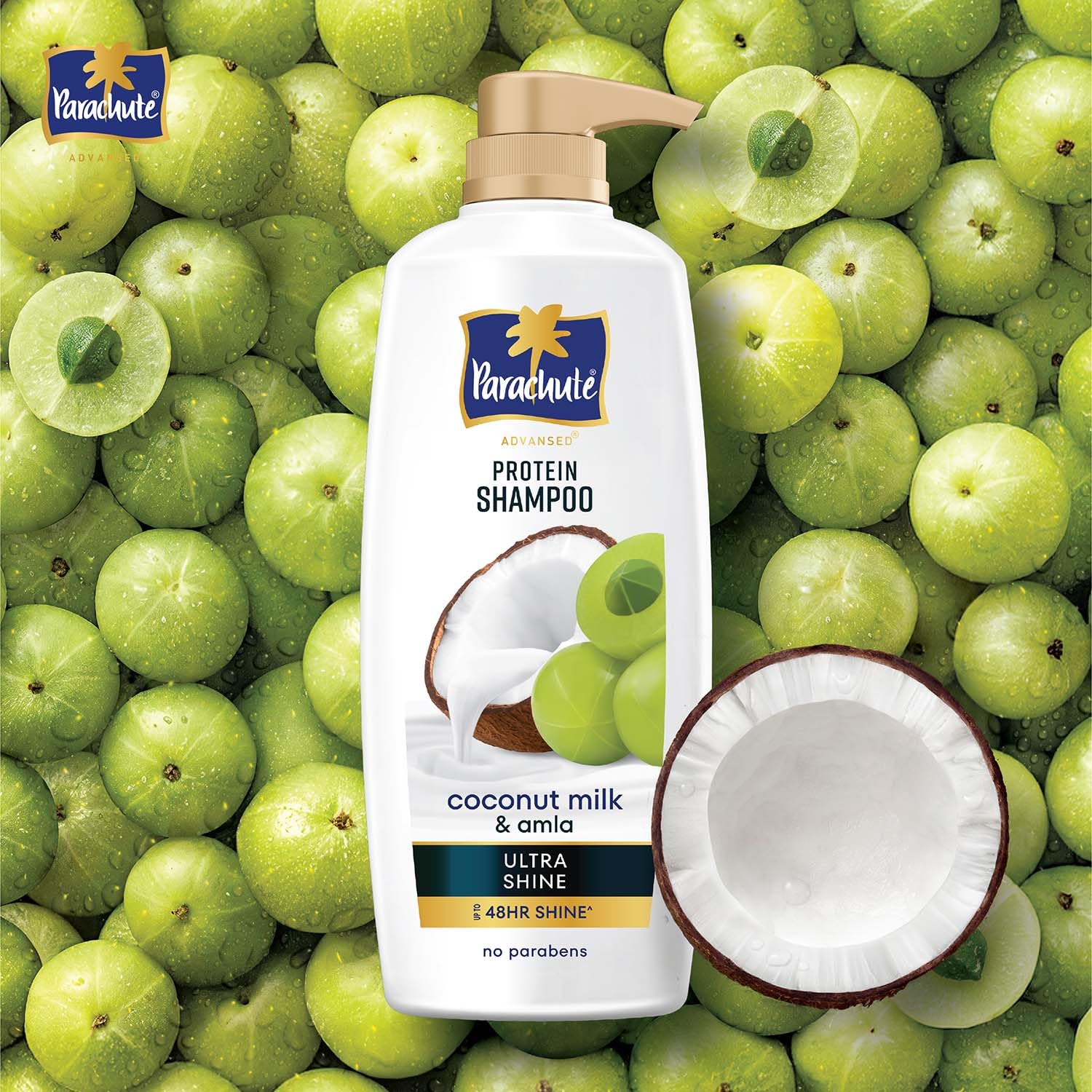 Parachute Advansed Protein Shampoo with Coconut Milk & Amla | Up to 48 hr Shine | Ultra Shine | Protein Lock Technology | Paraben free | For Men & Women | 650ml