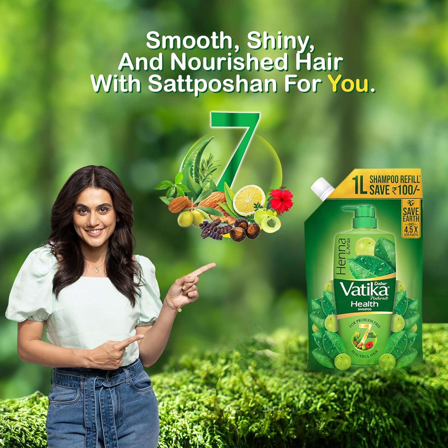 Dabur Vatika Health Shampoo - 1 L (Refill Pouch) | With 7 Natural Ingredients | For Smooth, Shiny & Nourished Hair | Repairs Hair Damage, Controls Frizz | For All Hair Types | Goodness of Henna & Amla