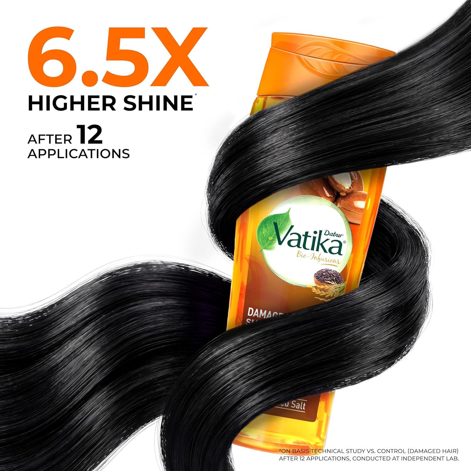 Dabur Vatika Bio-Infusions Damage Repair Shampoo | Moroccan Argan & Black Rice | 2% Plant Collagen + Vitamin C | 100% Damage Repair | Repairs Frizz & Split Ends | No Added Salt | For Dry & Damaged Hair