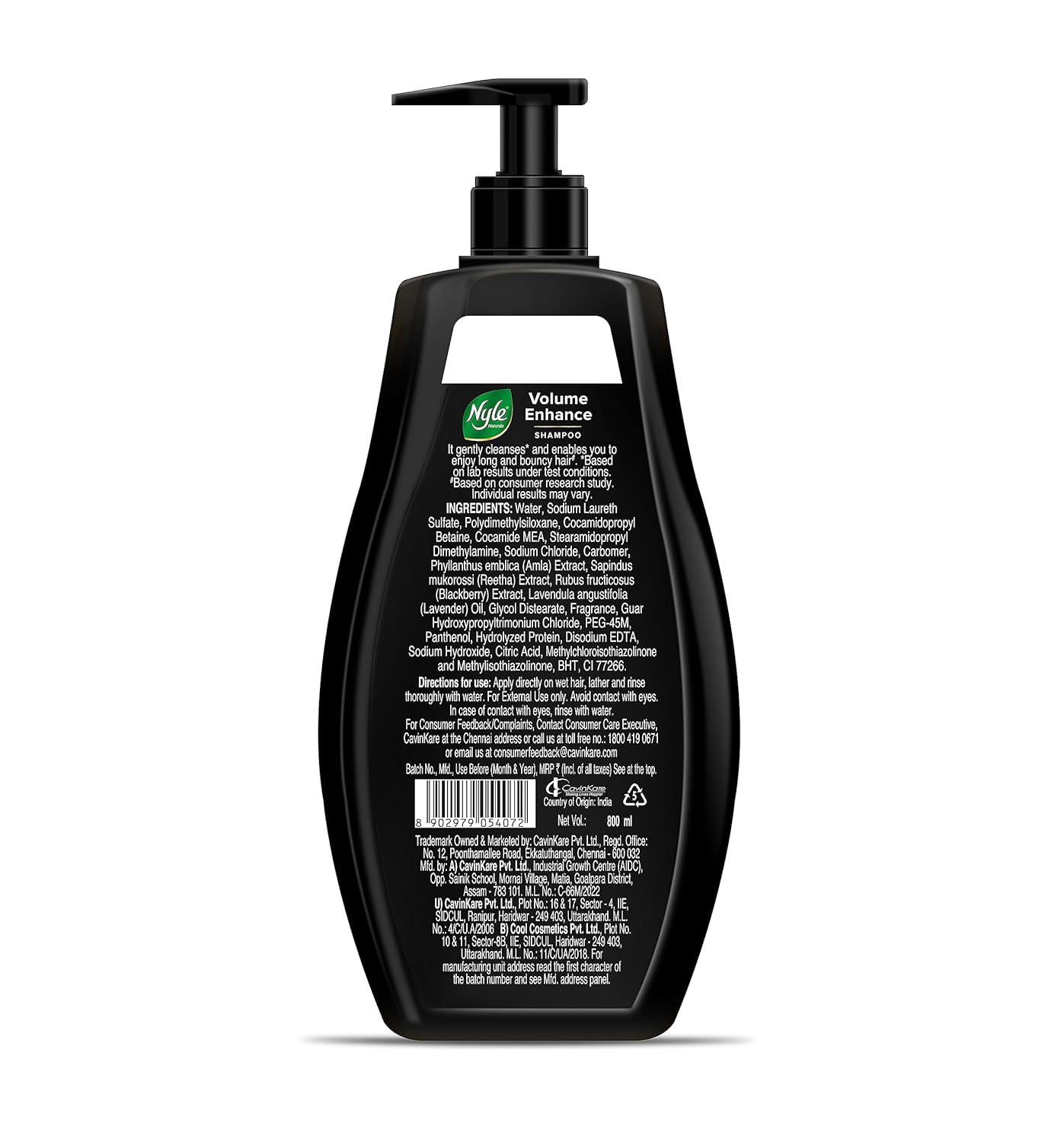 Nyle Naturals Volume Enhance Anti Hairfall Shampoo, With Reetha And Blackberry, Gentle and soft shampoo, PH balanced and Paraben free, 800ml