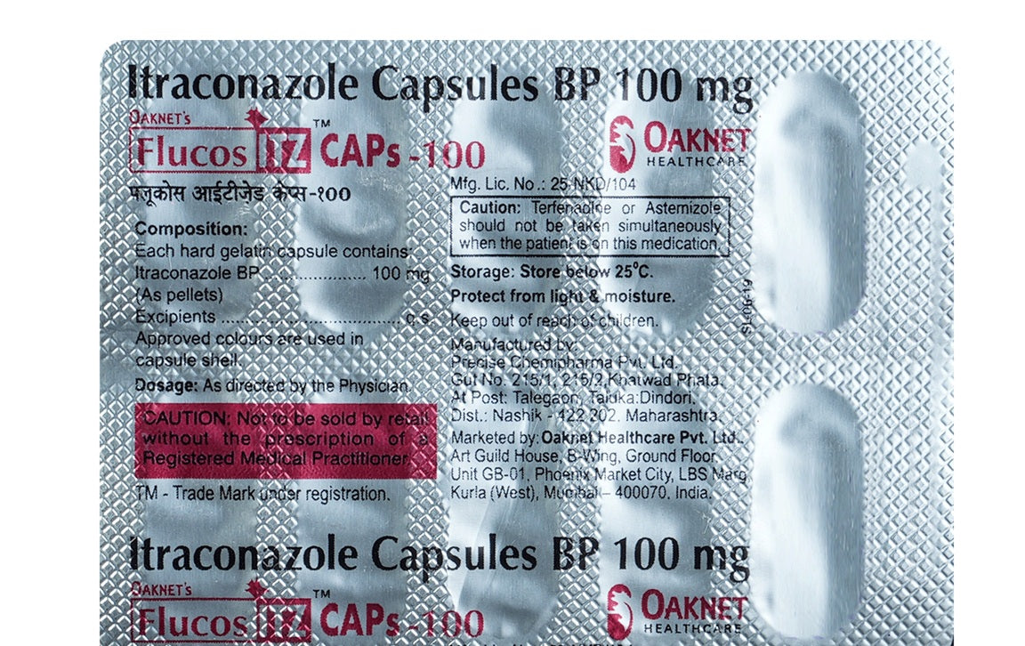 Eris Oaknet  Flucos ITZ 100mg 10 Capsule In 1 Strip