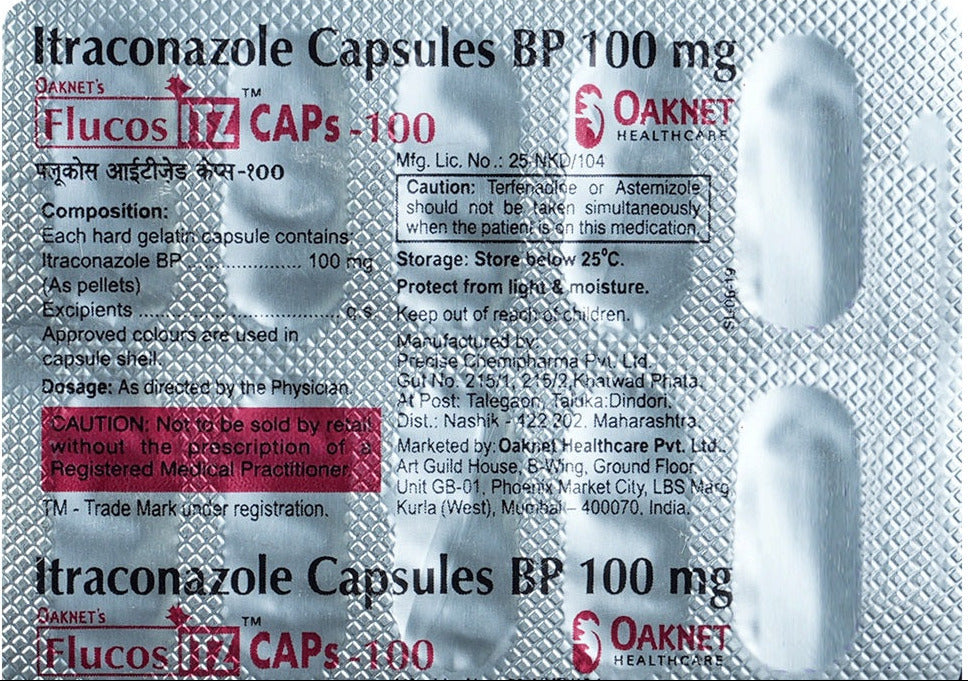 Eris Oaknet  Flucos ITZ 100mg 10 Capsule In 1 Strip