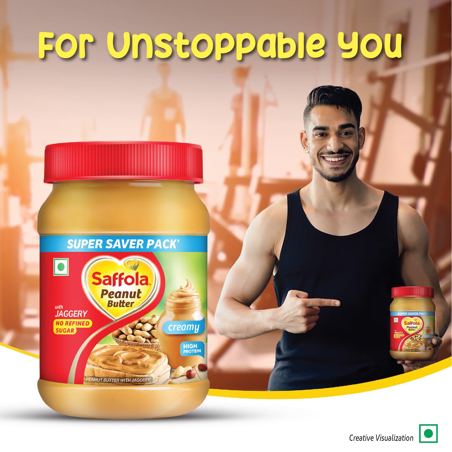 Saffola Peanut Butter with Jaggery, Crunchy 350 gm | High Protein Peanut Butter | No Refined Sugar
