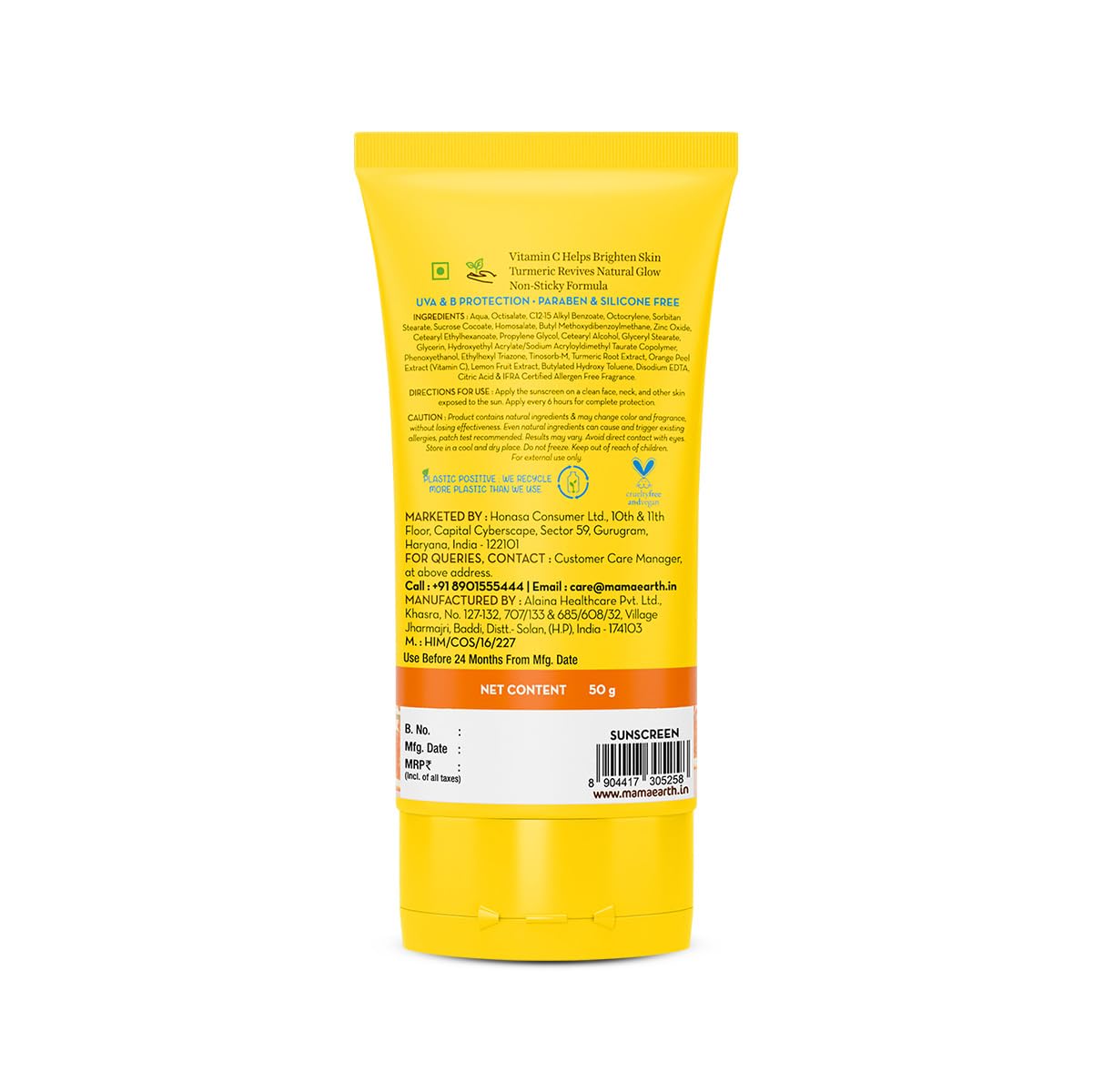Mamaearth Vitamin C Daily Glow Sunscreen SPF 50 PA+++ for Sun Protection & Glow - 50 gm