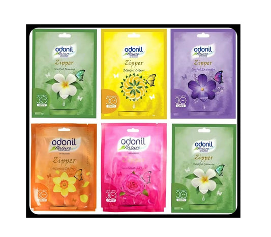 Odonil Nature Zipper Air Freshener | Citrus, LAVander, Rose, ALLuring, Jasmine Blocks | (6 x 10 g)