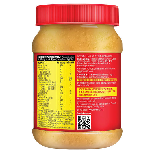 Saffola Peanut Butter with Jaggery, Crunchy 850 gm | High Protein Peanut Butter | No Refined Sugar
